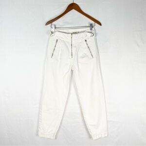 NOAM Gilles Pant White Cotton Size 24 Straight Leg Trouser Side Belts Utility